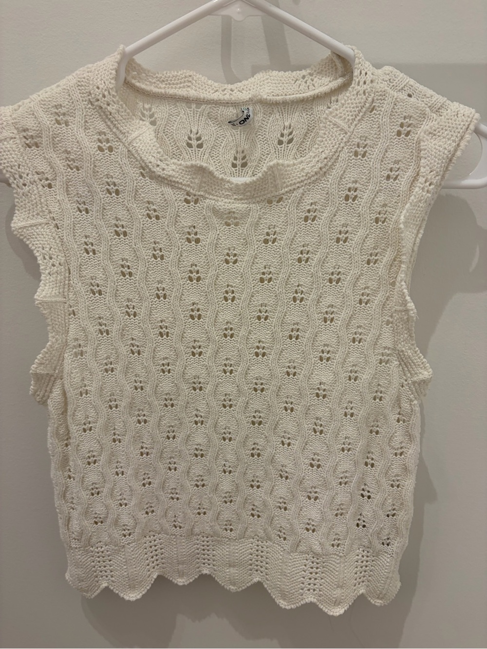 Only Cream Eyelet Knit Sleeveless Sweater Vest